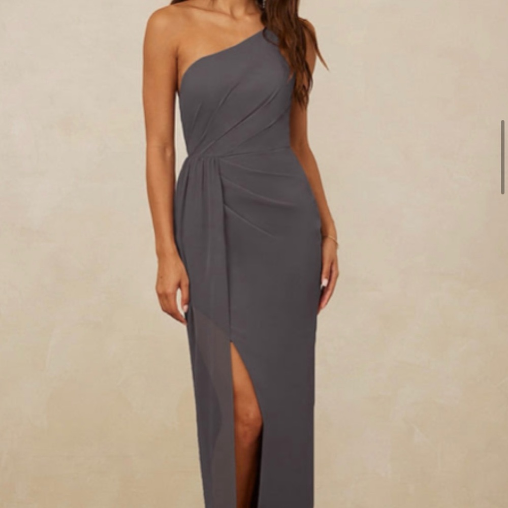 Christian Siriano One-Shoulder Charcoal Dress